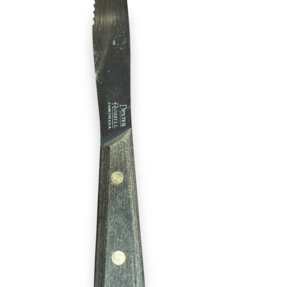 2 Vintage Dexter Russell Serrated Steak Knives Wood Handle Stainless ~ USA